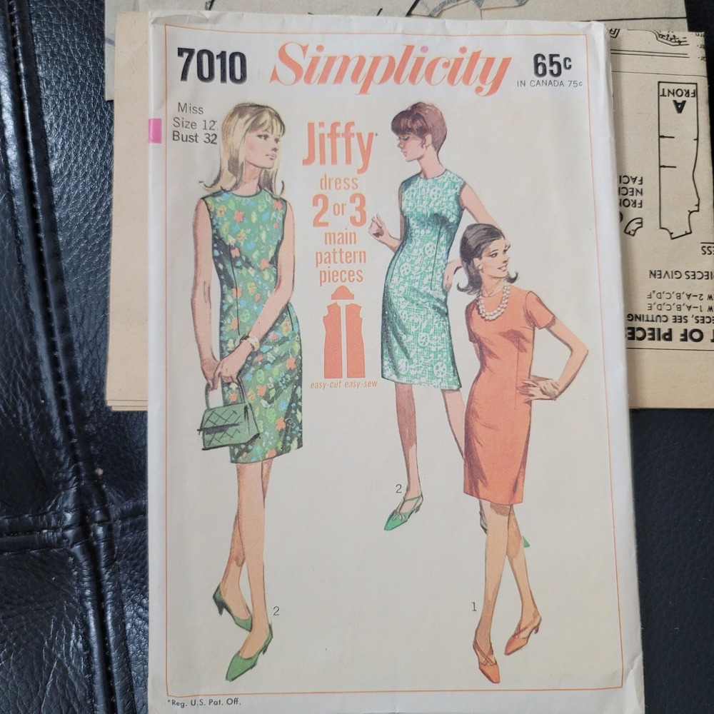 Vintage Simplicity 7010 Jiffy Sewing Pattern 60s Sheath Dress Size 12 Bust 32